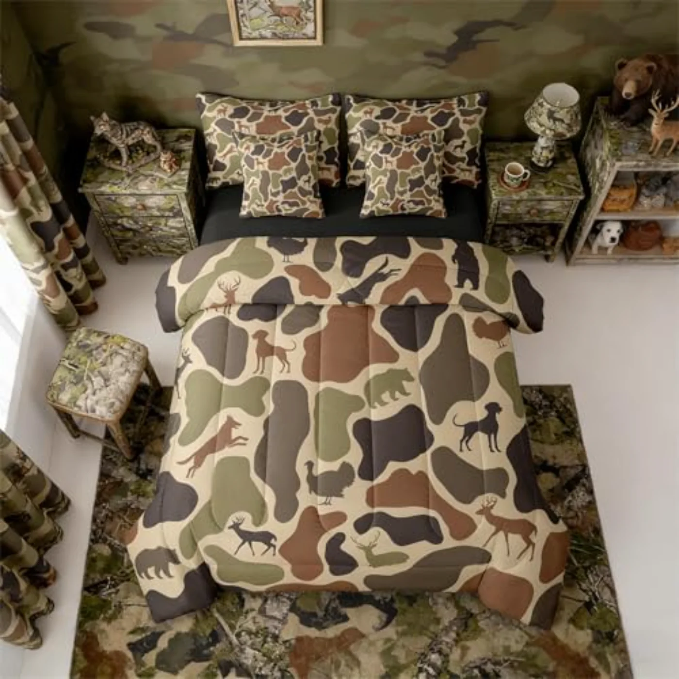 Deer Bear Camo Sheets Hound Comforter Set, Twin