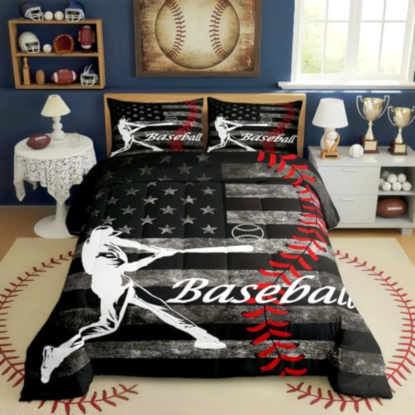 Boys Baseball Vintage American Flag (H55K)