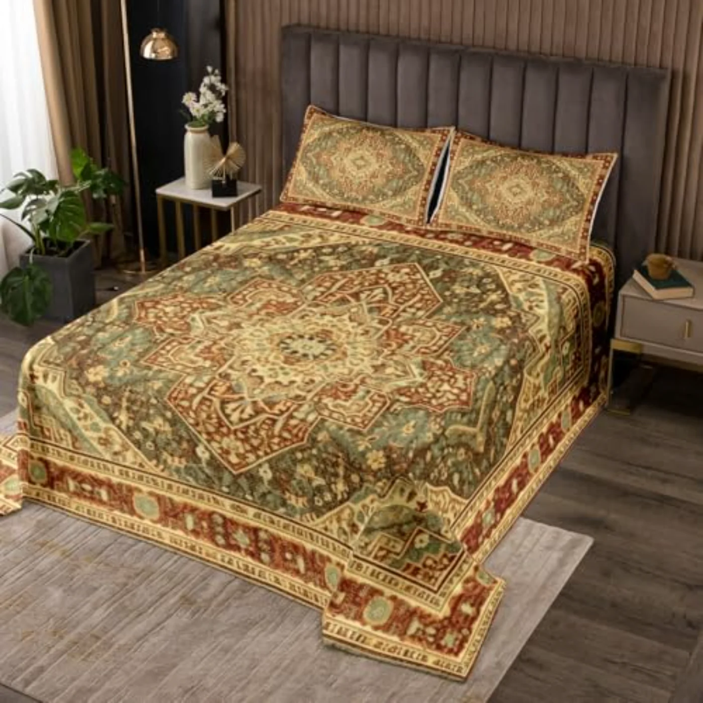 Vintage Terracotta Art Deco Coverlet Quilt, Twin