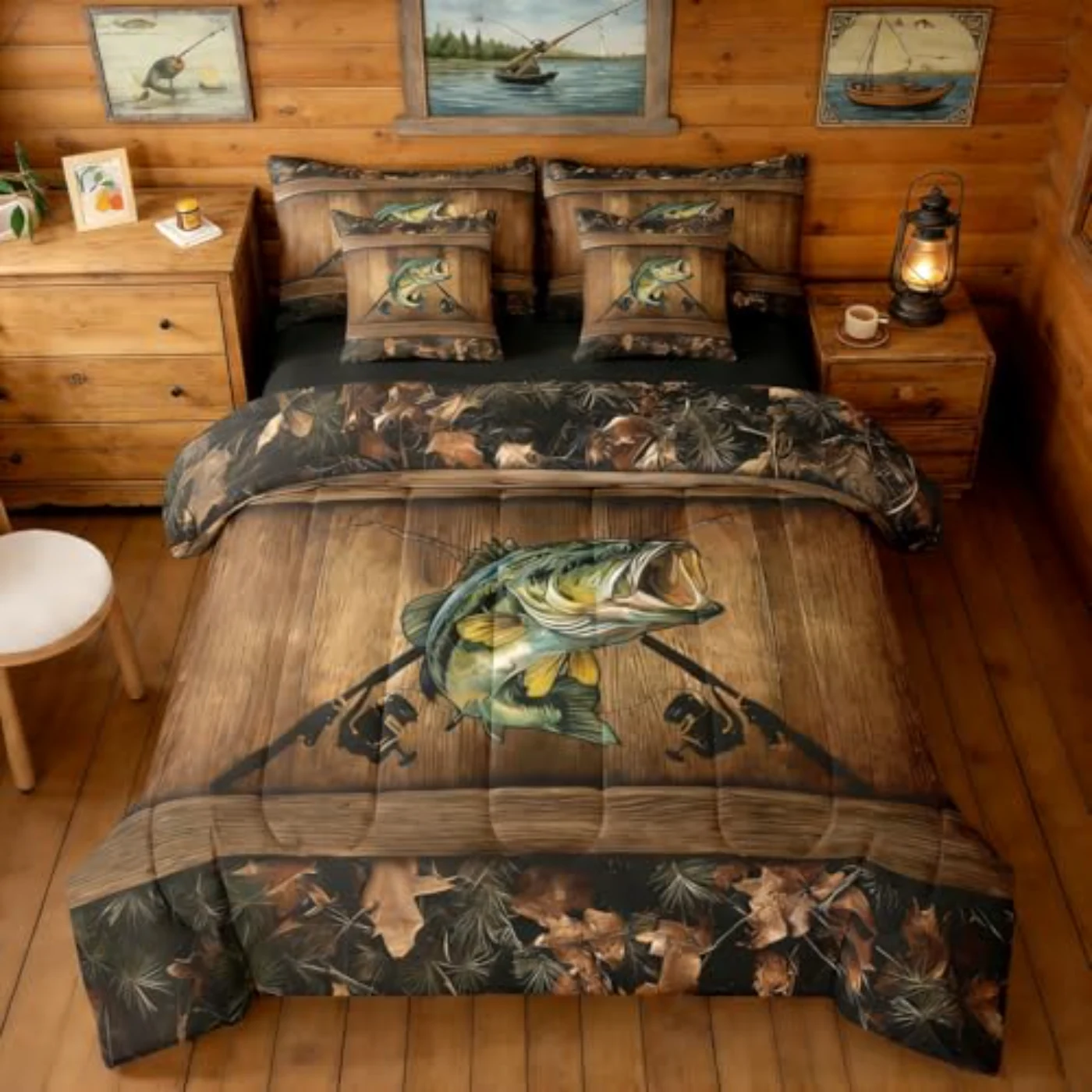 Camo Bass Fish In Bag Comforter Set, Twin
