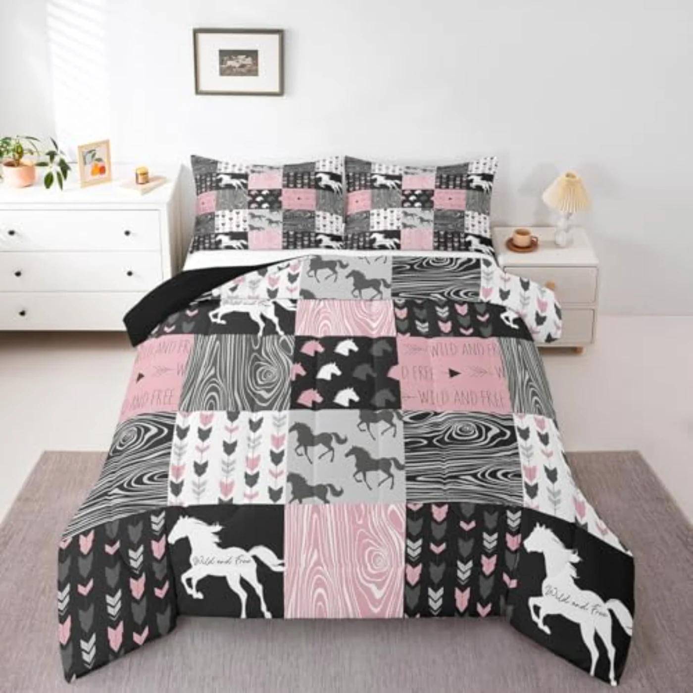 Girls Unicorn Girly White Horse Comforter Set, Full