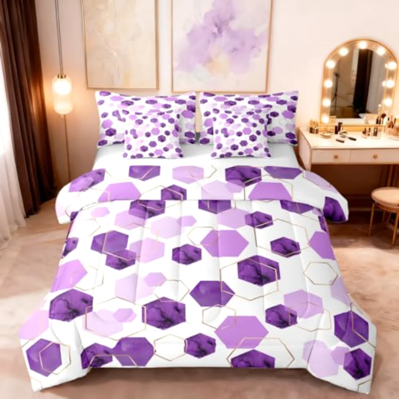Purple Sheets Boys Girls Geometric Comforter Set, Full