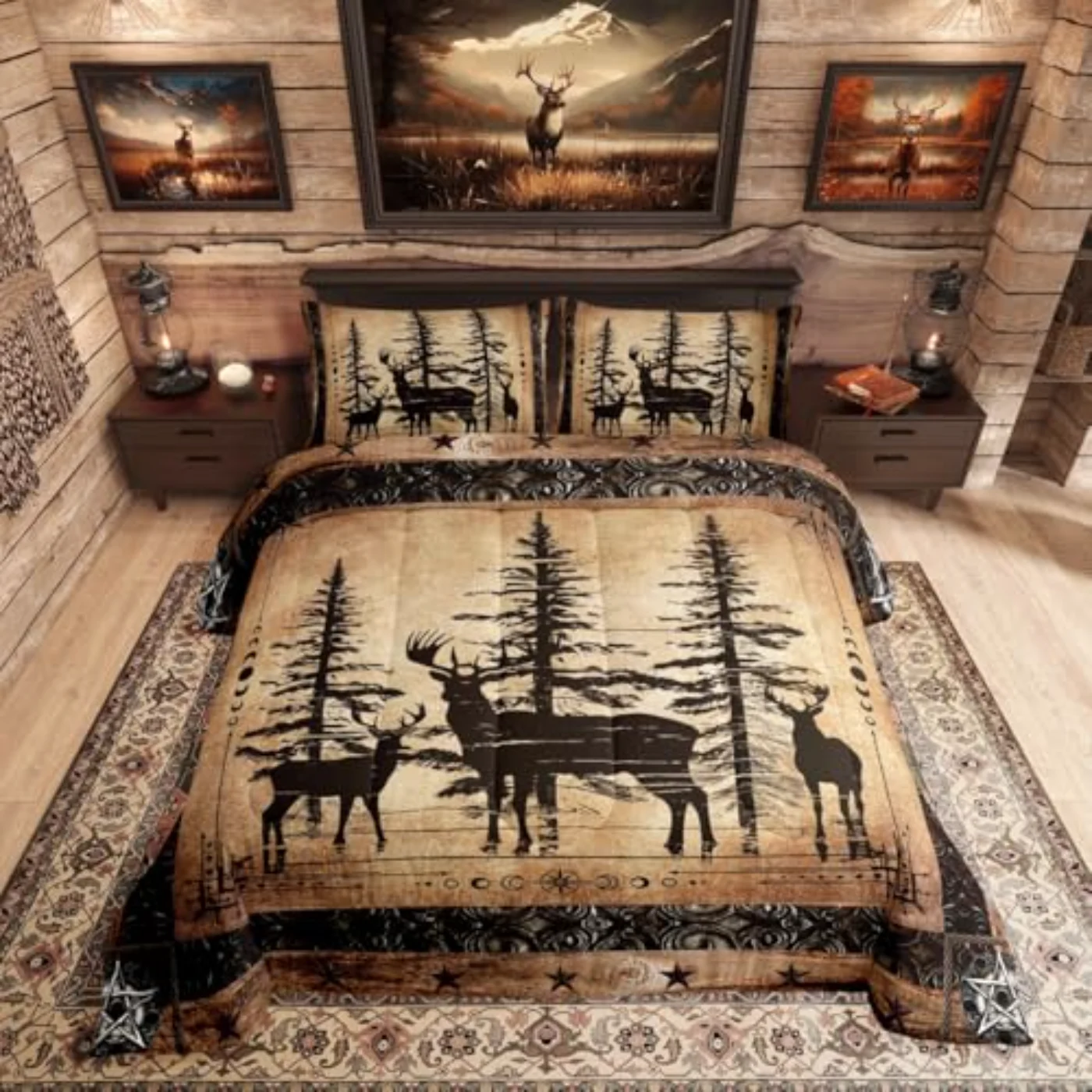 Rustic Deer Farmhouse Cabin Western Comforter Set, King