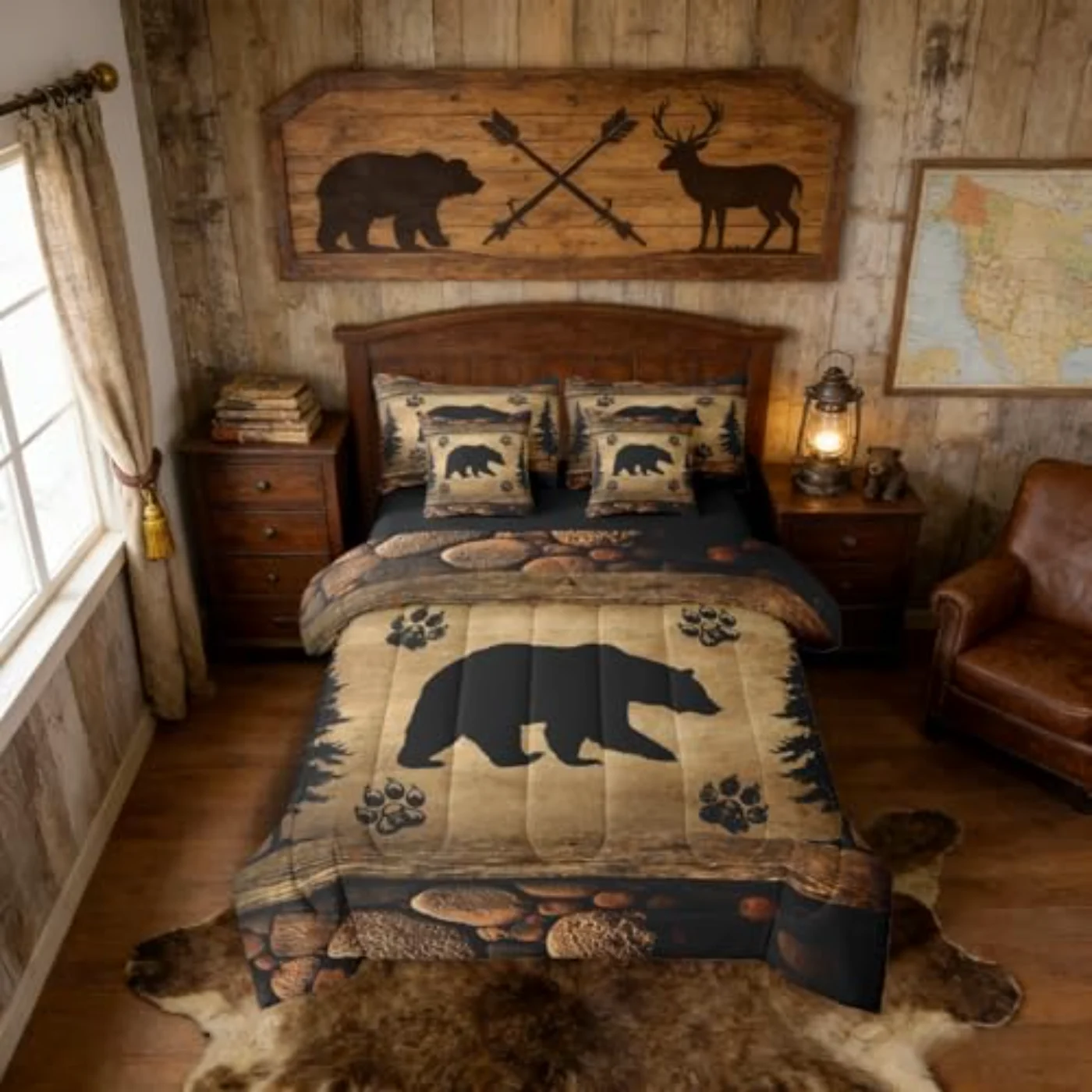 Bear Sheets Vintage Country Cabin Comforter Set, Full