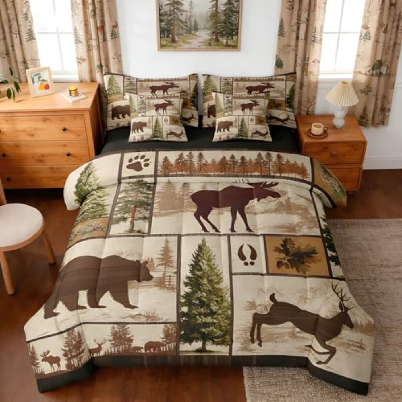 Rustic Bear Deer Cabin Comforter Set, Queen