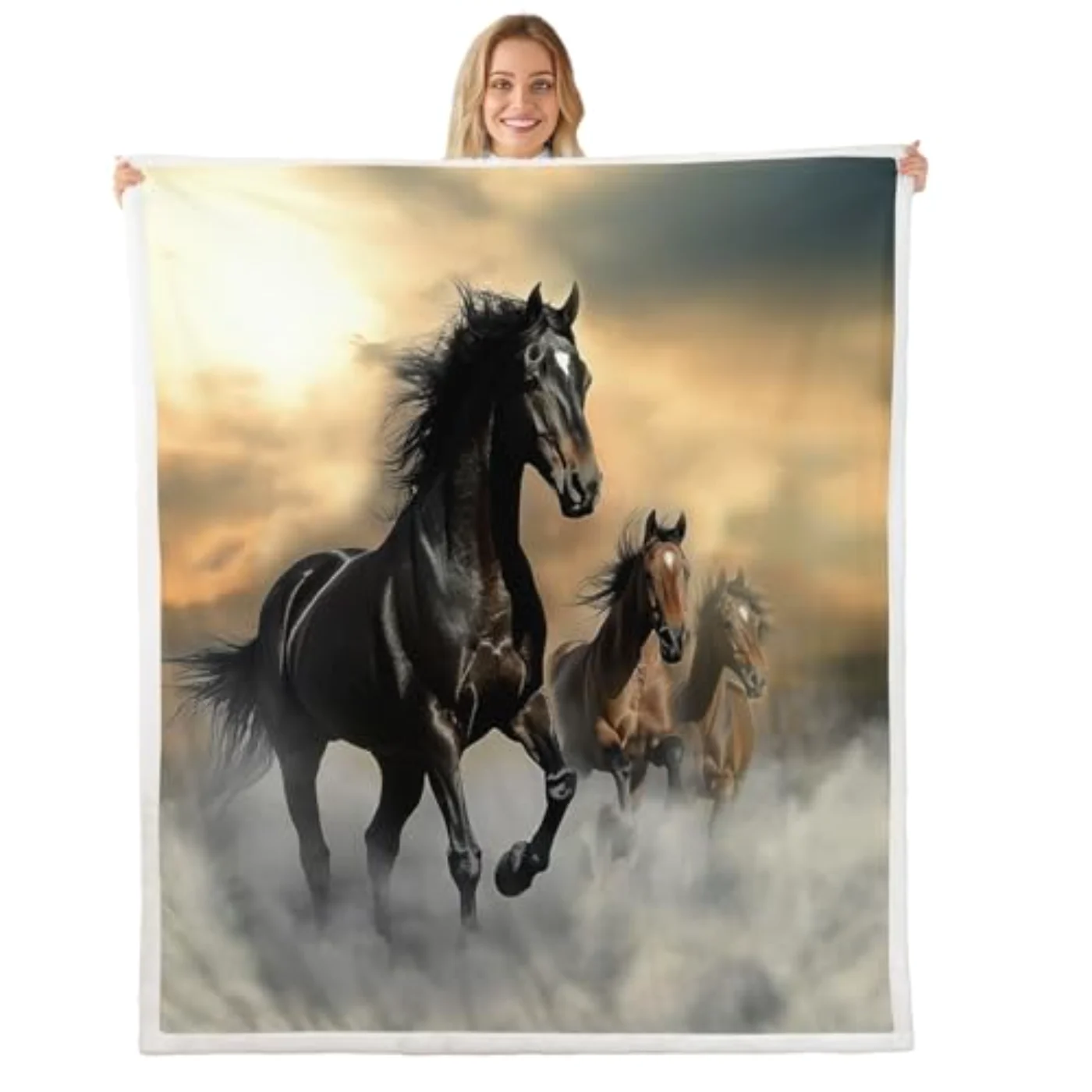 Black Horse Blanket Exotic Tribal Throw