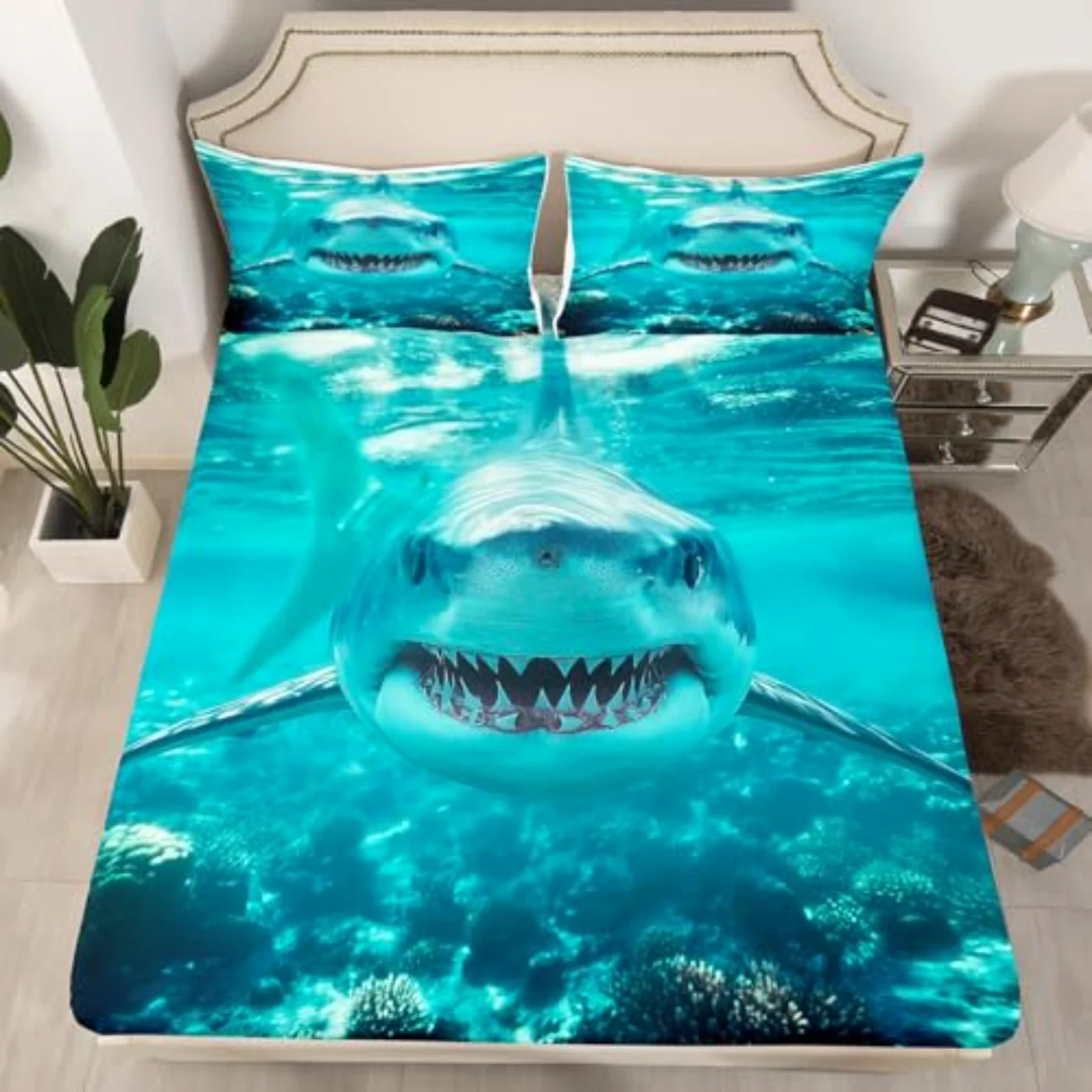 D Shark Fitted Kids Boys Sheet Set, Twin