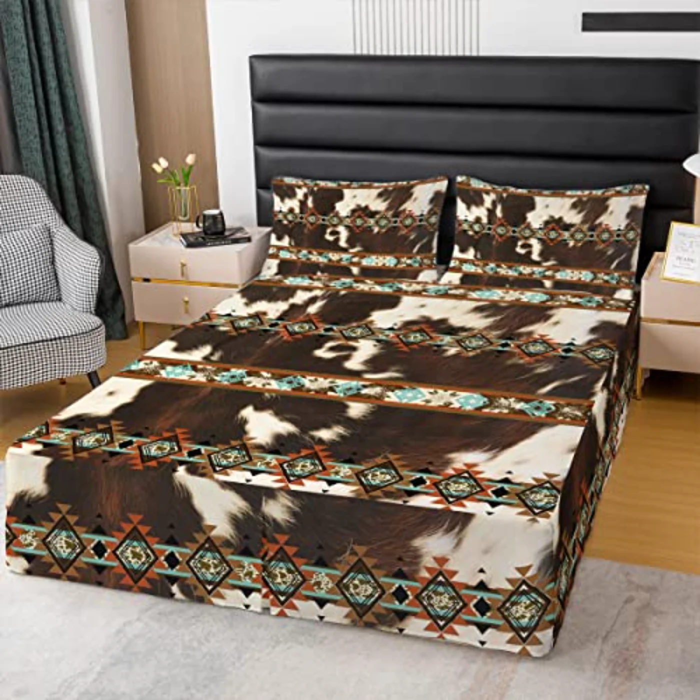Cowhide Skirt Brown Highland Cow Comforter Set, Twin