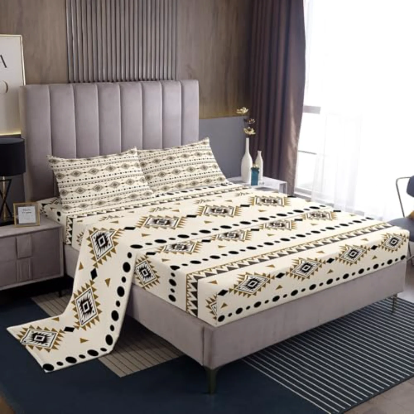 Bohemian Aztec Flat Fitted Sheet Set, Full