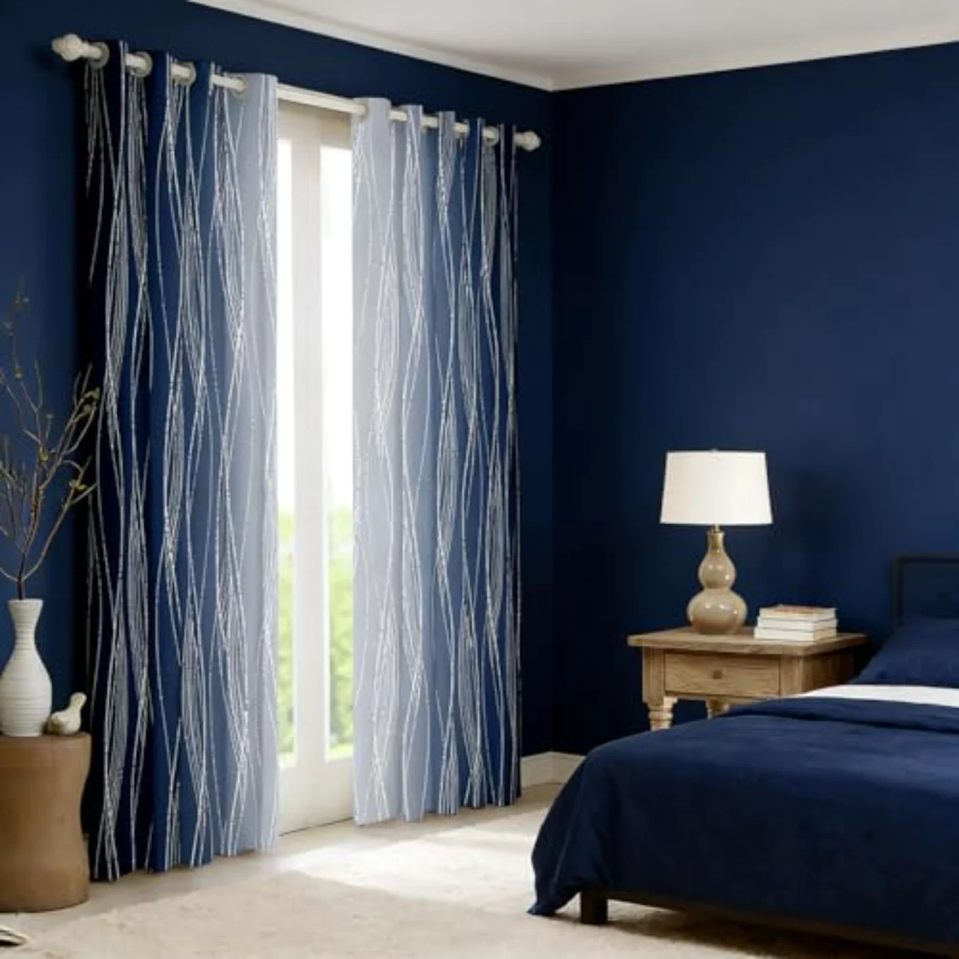 Navy Blue Greyish White Curtains Curtains