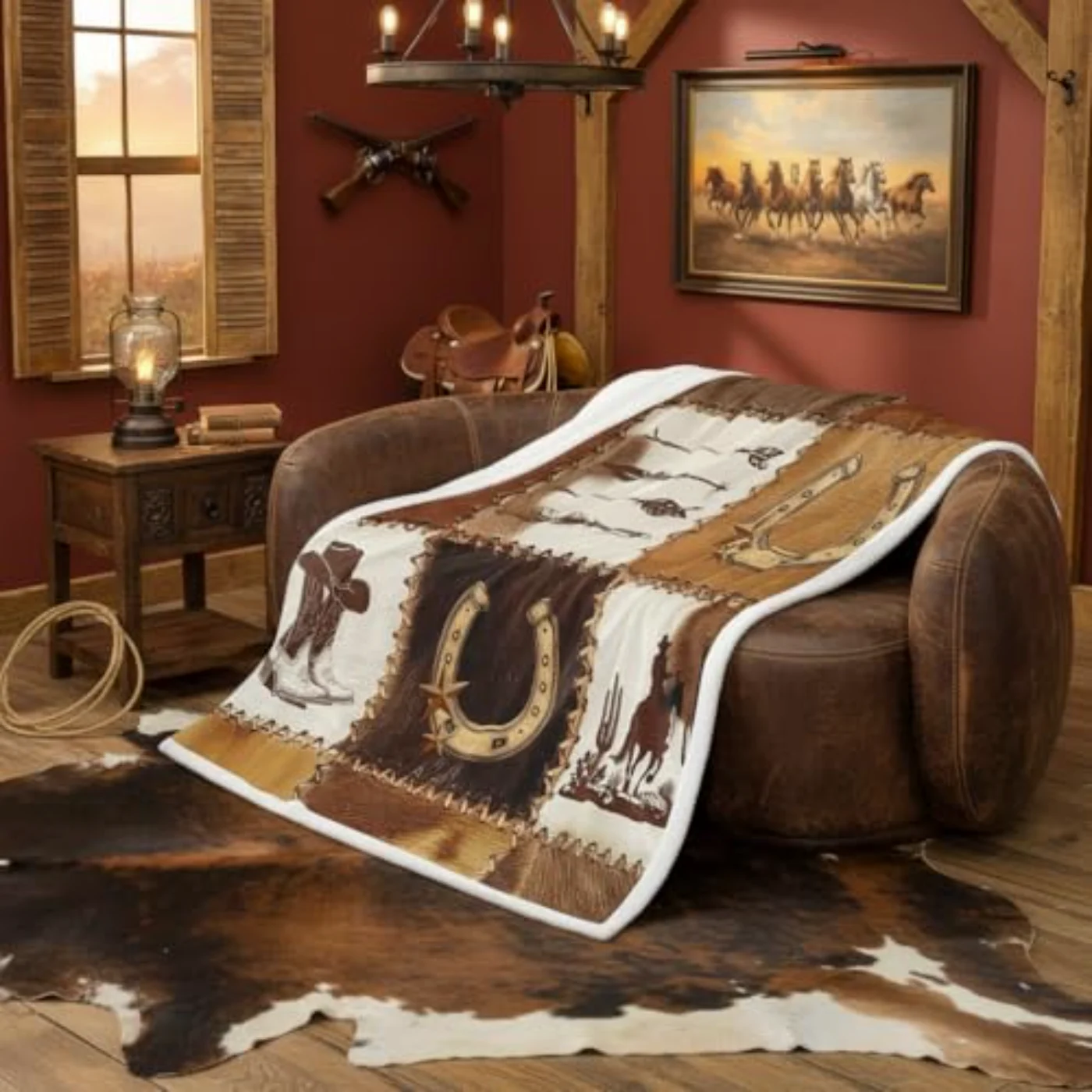 Western Cowboy Fleece Throw Blanket Throw
