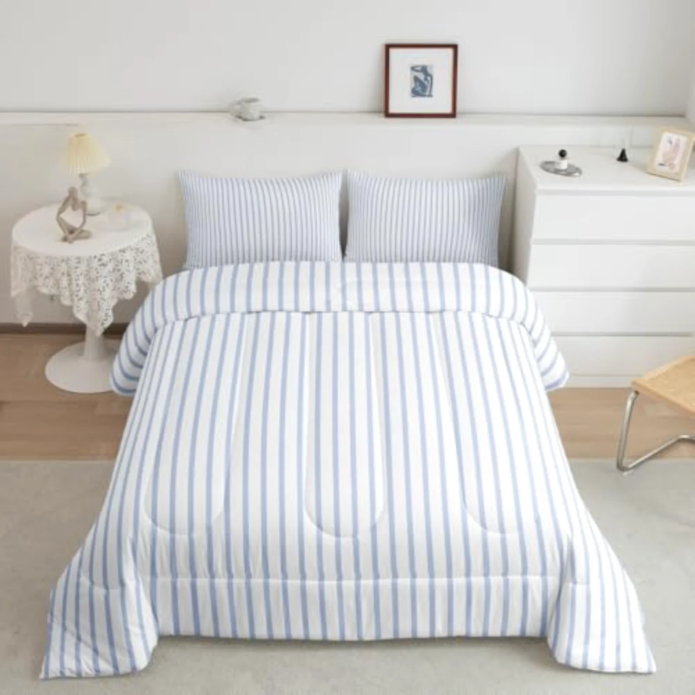 Blue White Striped Comforter Set, Twin
