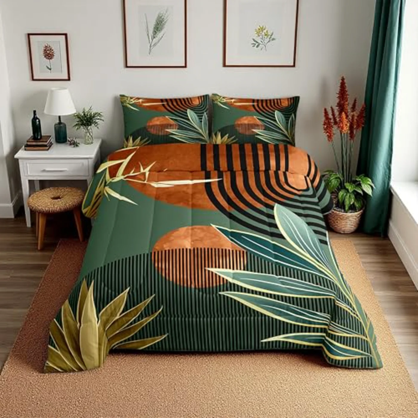 Mid Century Vintage Bohemian Comforter Set, Queen