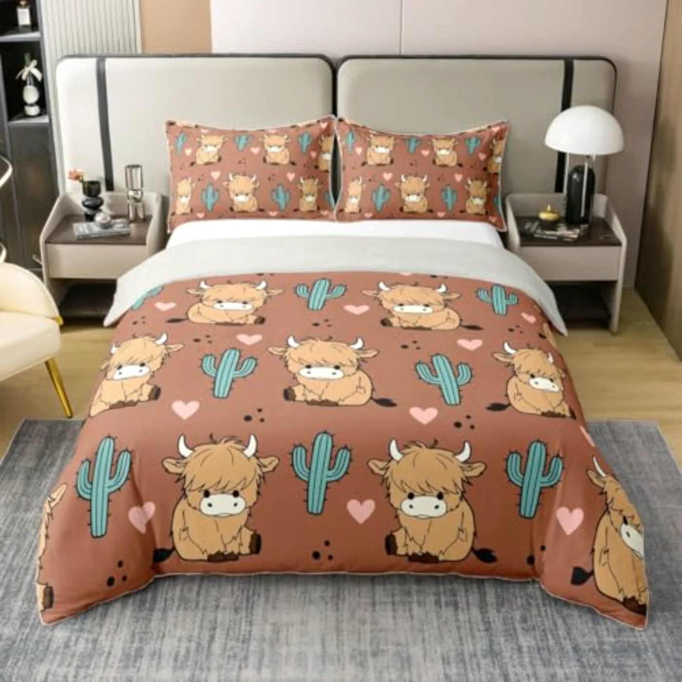 Kawaii Highland Cow Duvet Cover, Queen