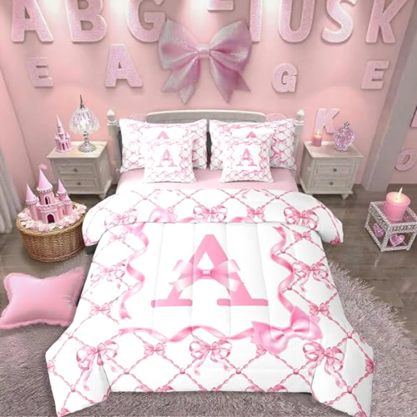 Kids Sheets Girls Coquette Bow Comforter Set, Queen