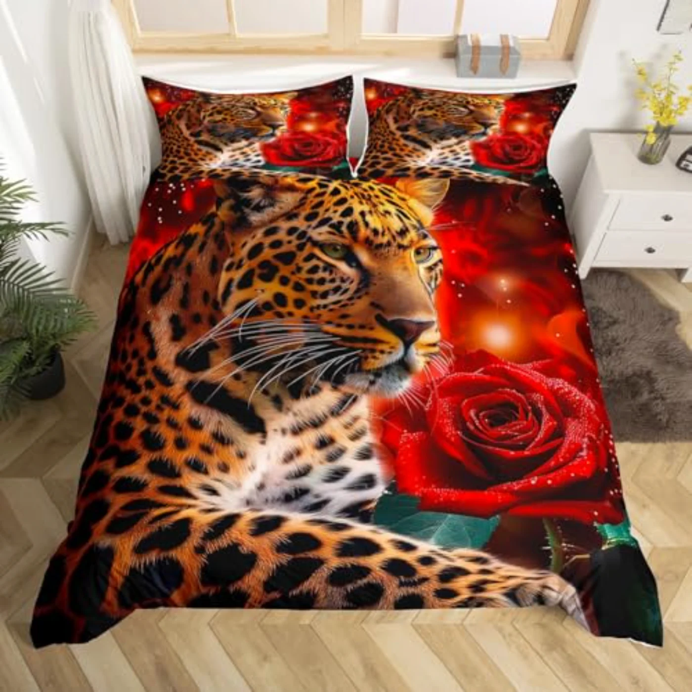 Rose Cheetah Leopard Print Duvet Cover, King