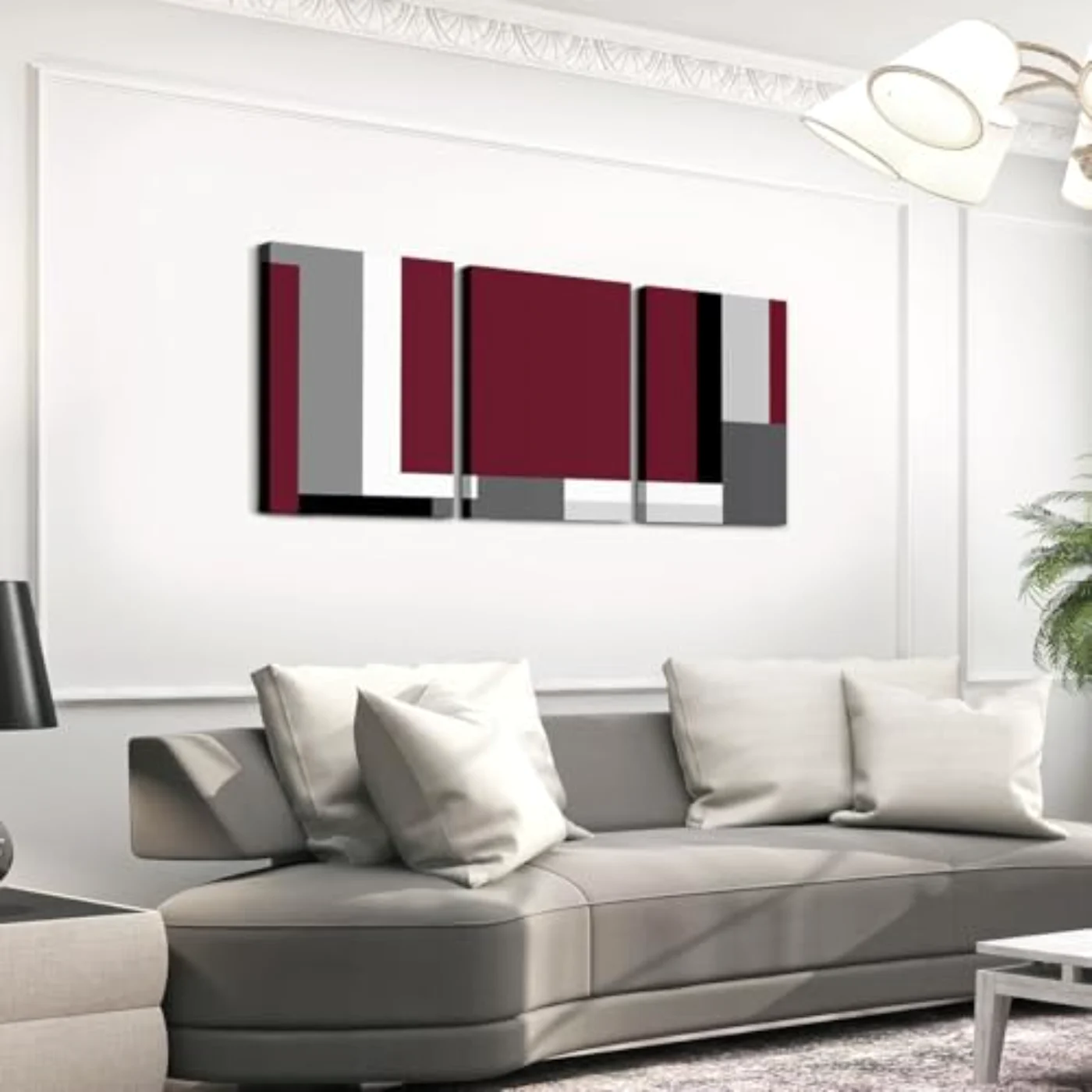 Burgundy Red Geometric Canvas Wall Wall Hanging
