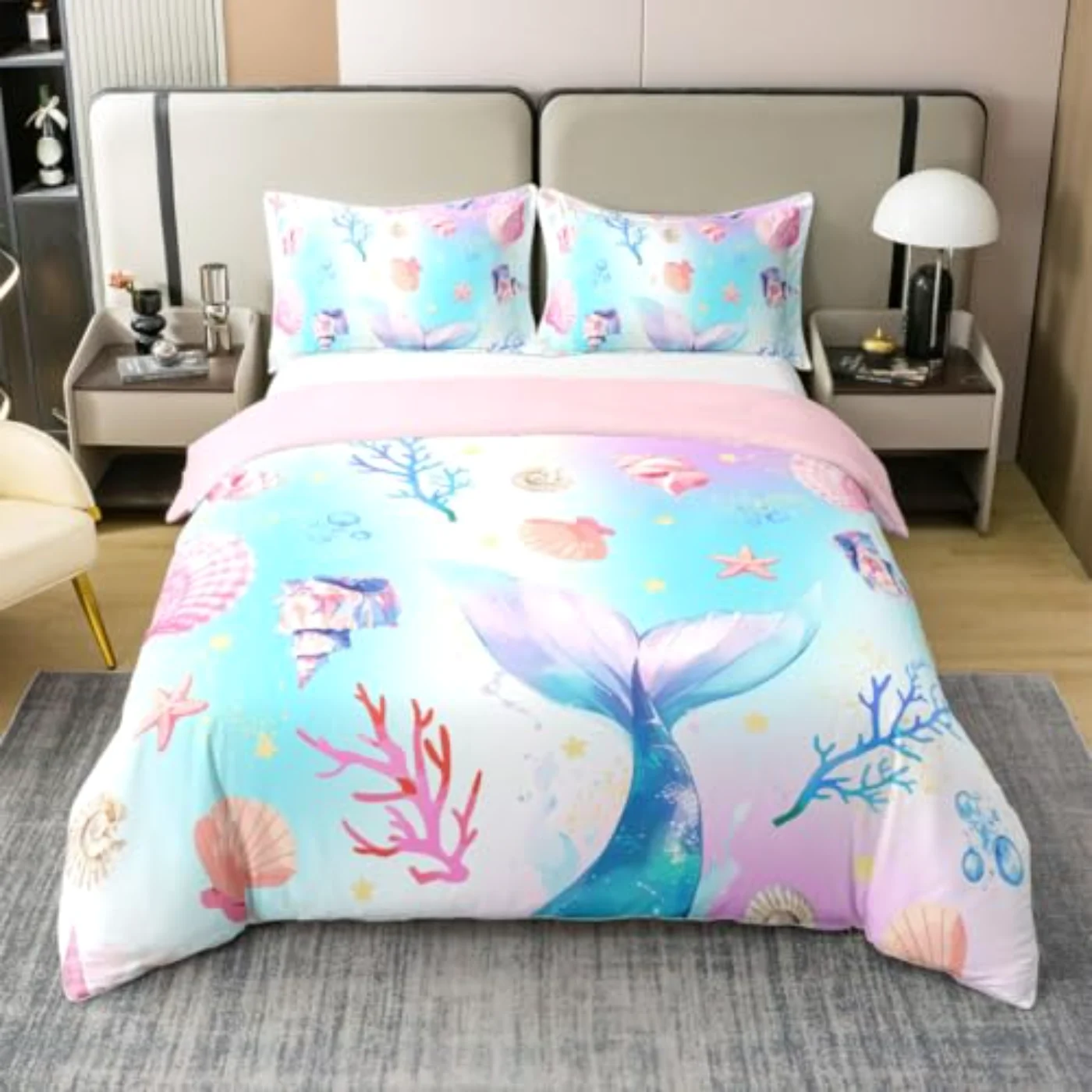Mermaid Cotton Ombre Ocean Sealife Duvet Cover, Full