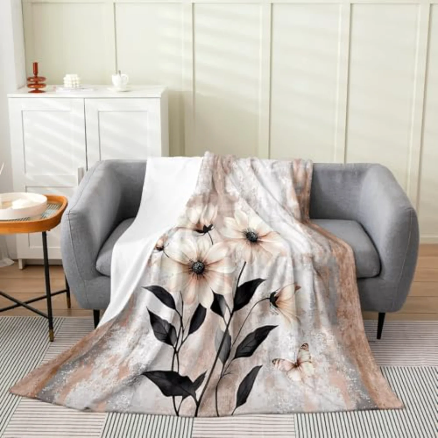 Watercolor Daisy Flowers Flannel Blanket Throw, Queen