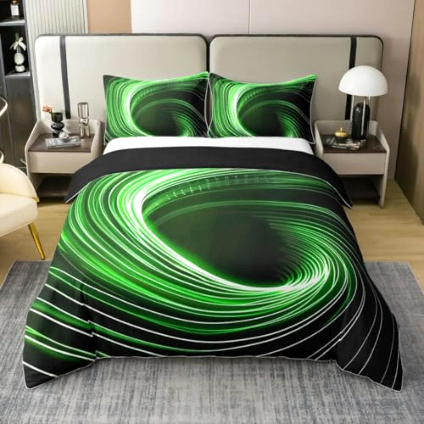 Green Black Swirl Cotton - Duvet Cover, Queen