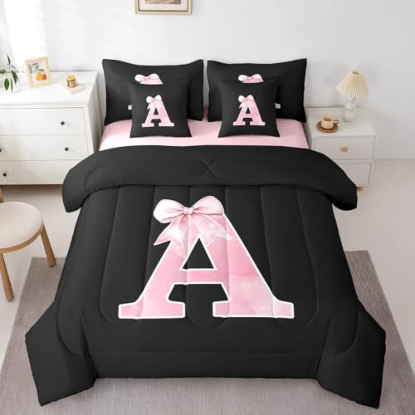 Kids Pink Black - Comforter Set, Full