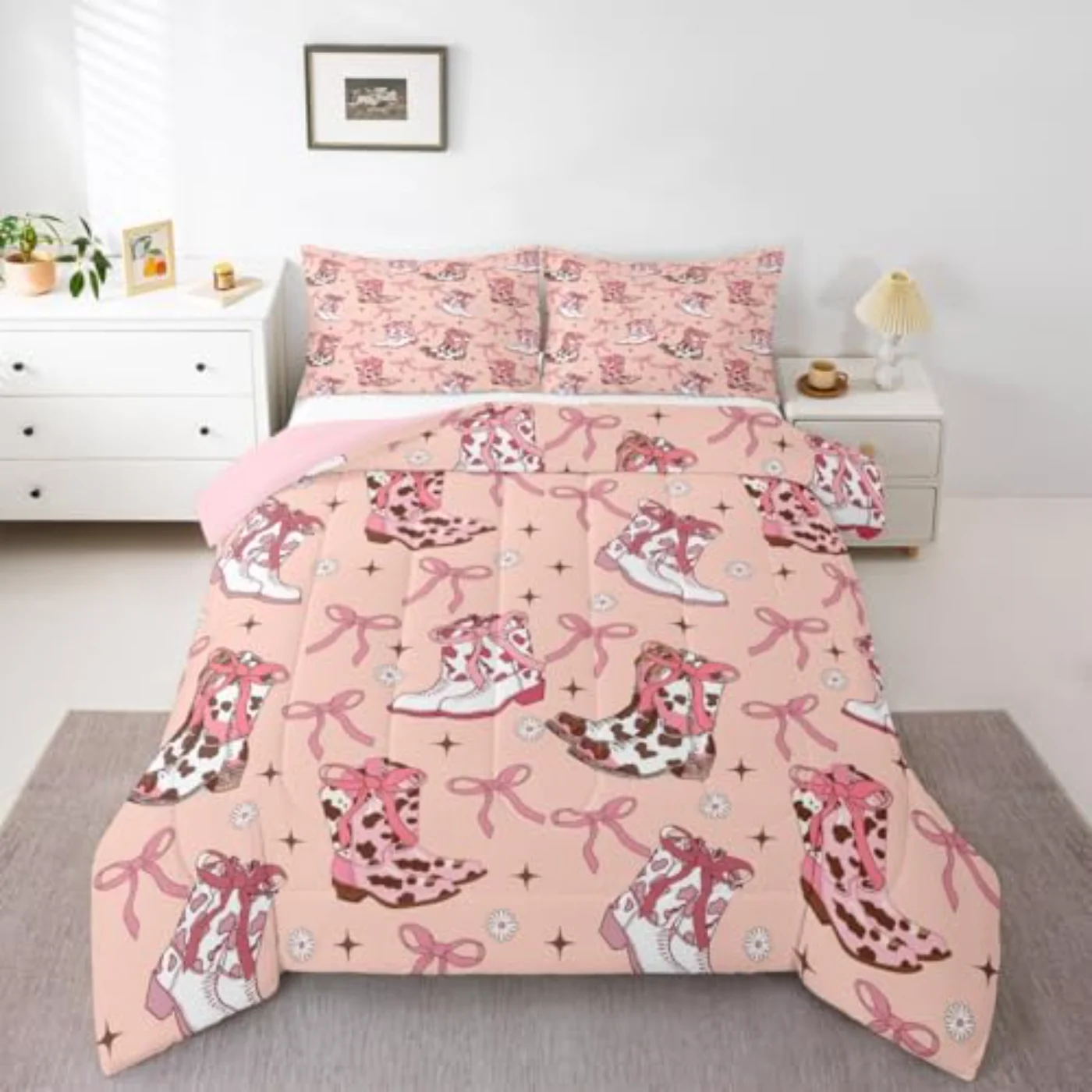 Cowgirl Western Pink Cowgirl Bowknot Comforter Set, Full