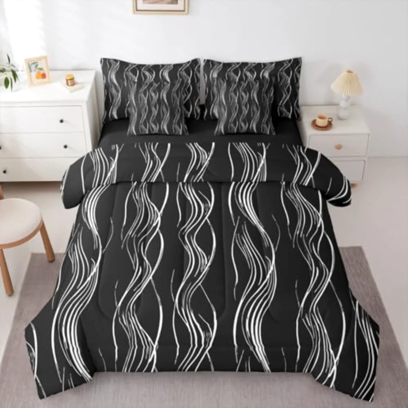 Modern Abstract Stripes In Bag Comforter Set, King