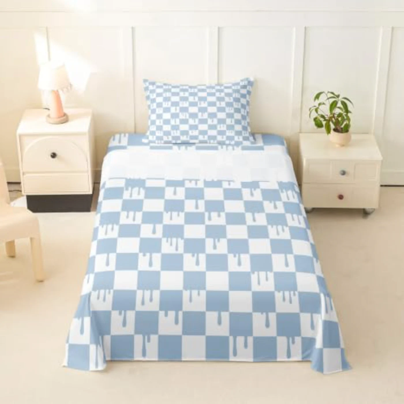 Checkerboard Drip Light Blue Sheets Sheet Set, Twin