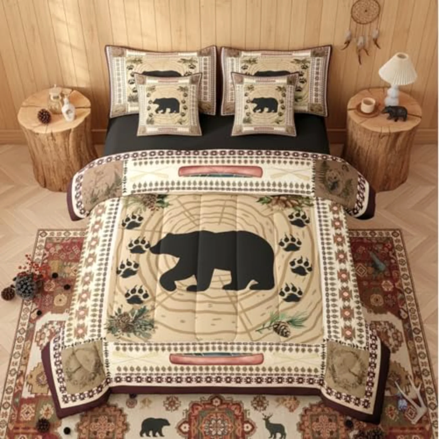 Bear Rustic Cabin Kids Teens Comforter Set, Queen
