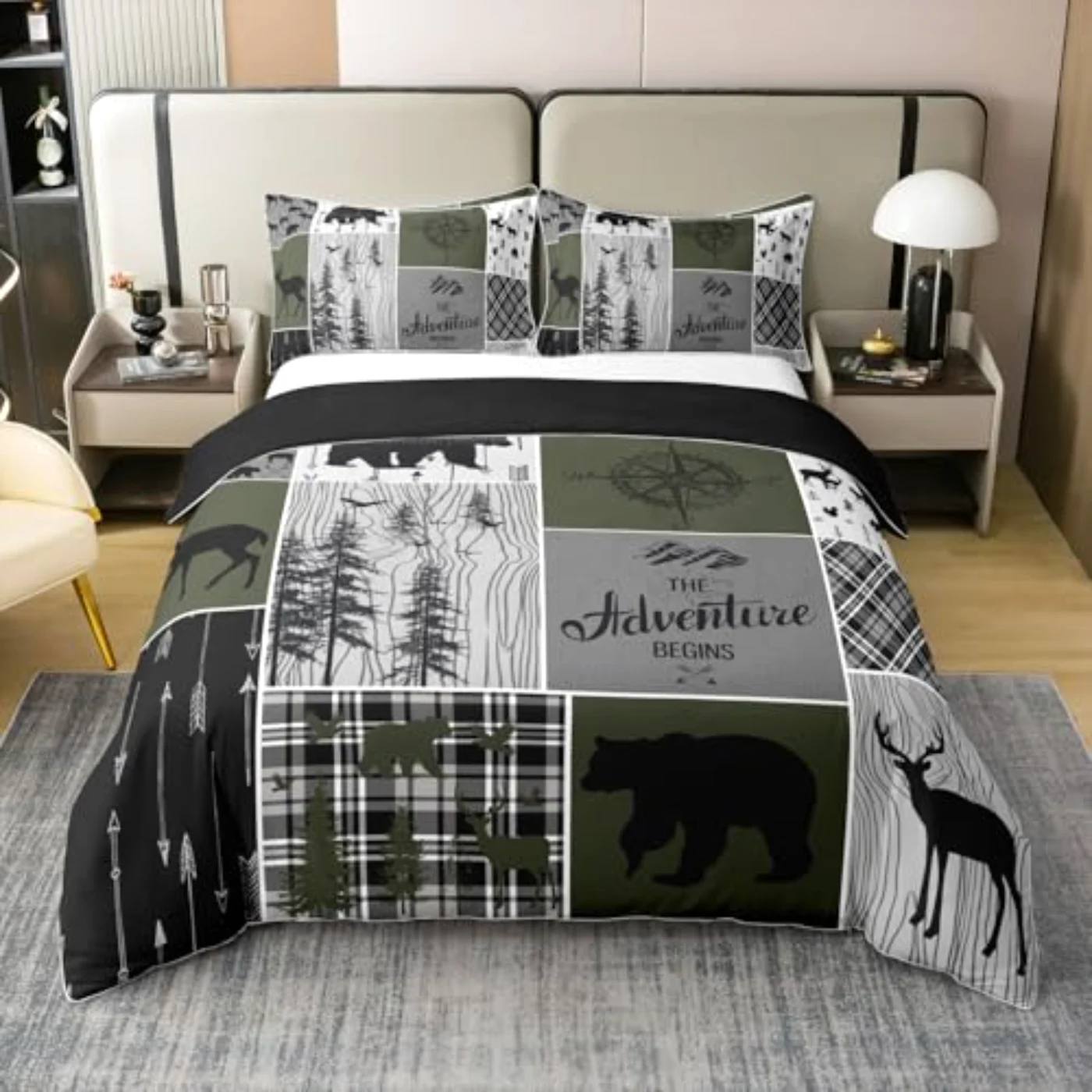 Retro Farmhouse Cabin Cotton Rustic Duvet Cover, Queen