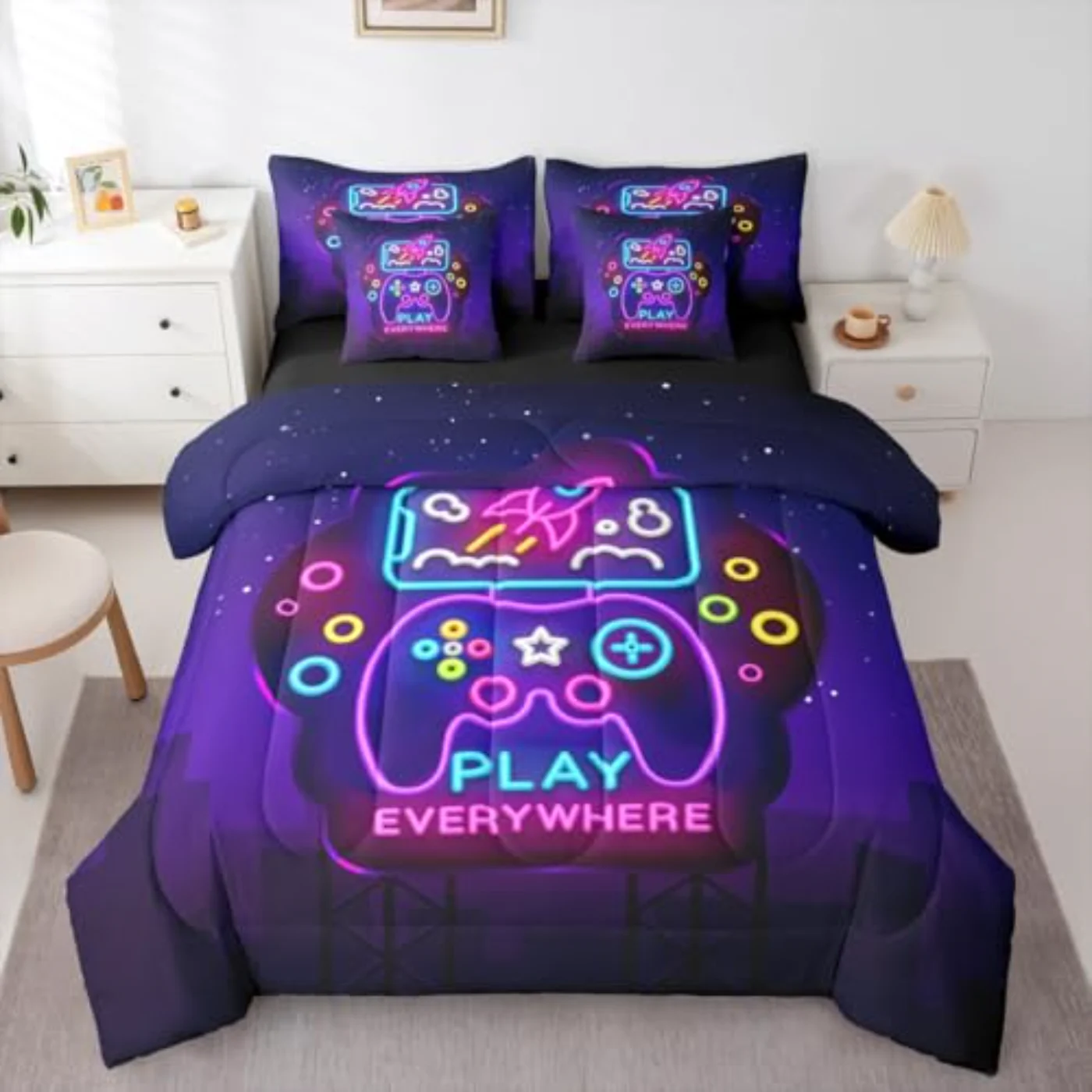 Gamer Gaming Sheets Modern Game Comforter Set, Queen
