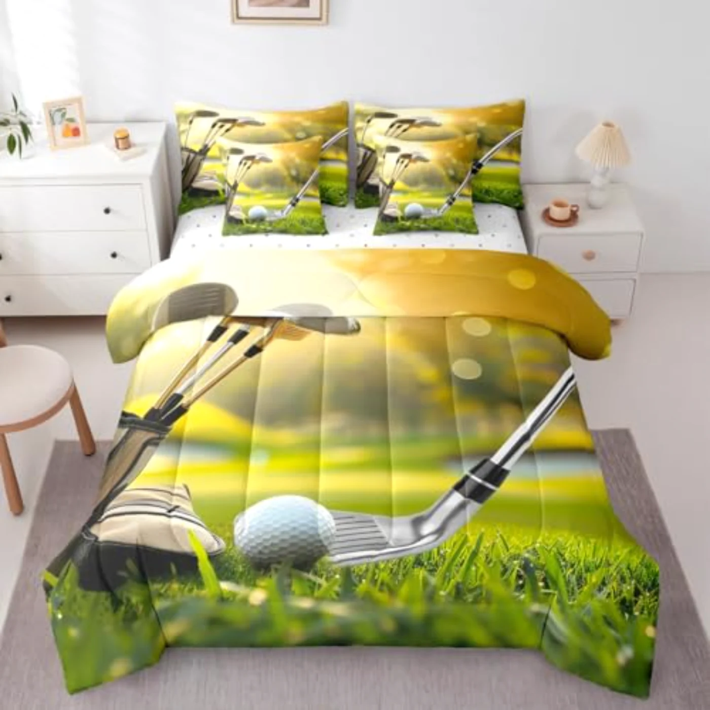 Golf Golf Clubs Sports Game Comforter Set, Queen