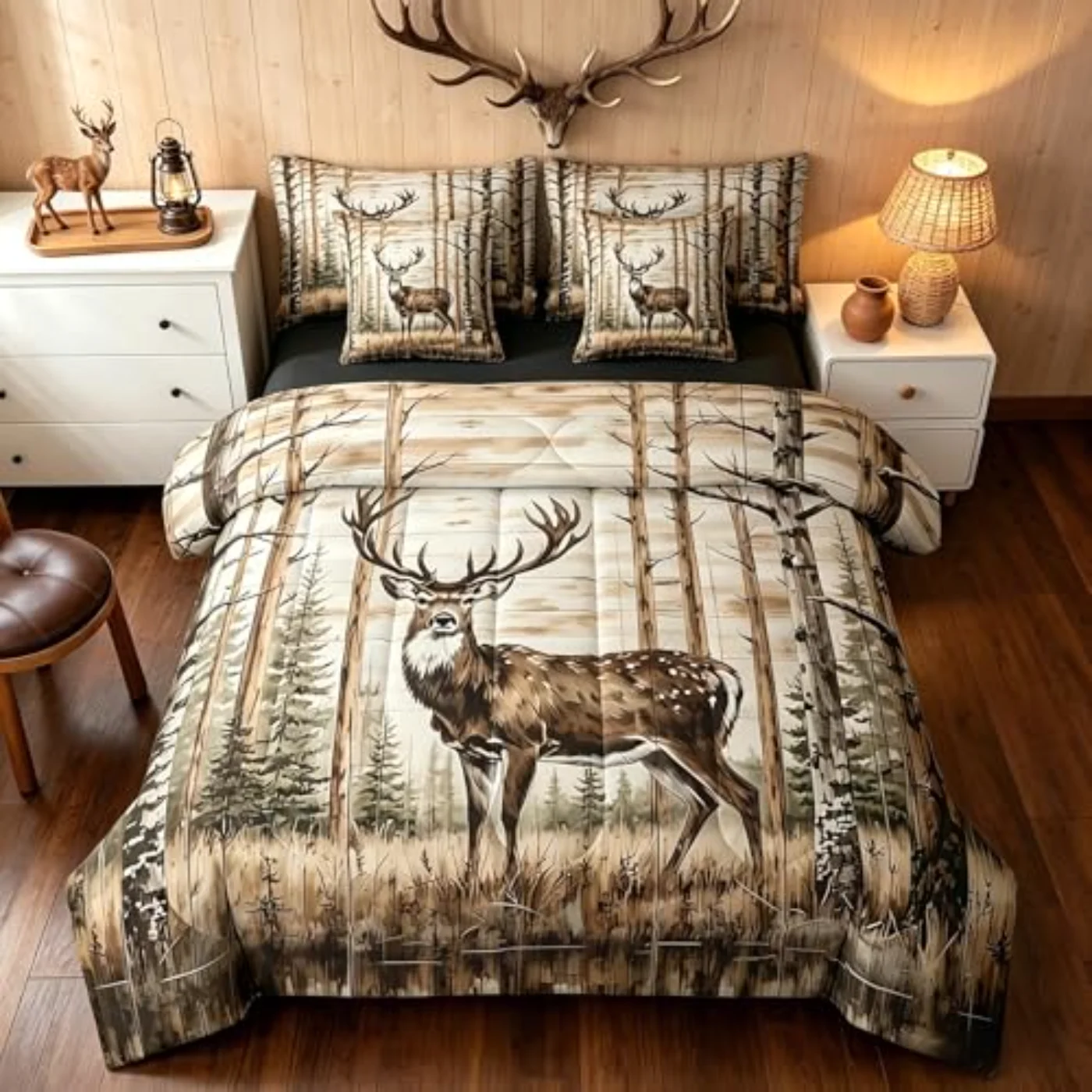 Rustic Forest Deer Comforter Set, Queen