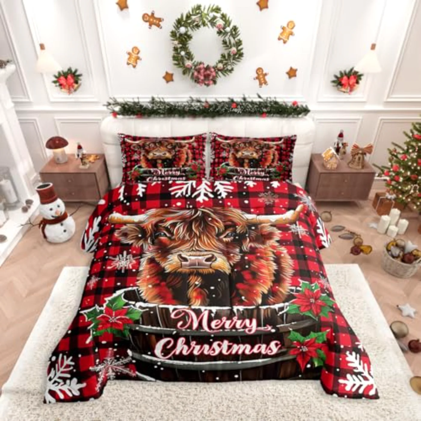 Christmas Highland Cow Xmas Farm Comforter Set, Twin