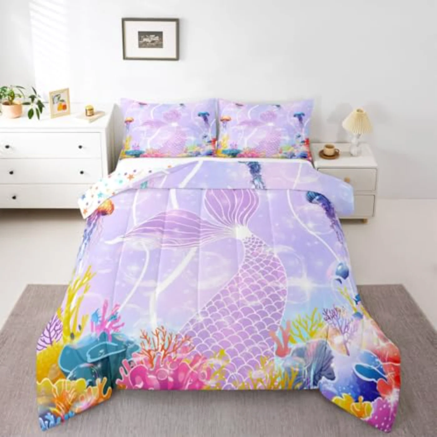 Mermaid Tail Kids Mermaid Girls Comforter Set, Twin