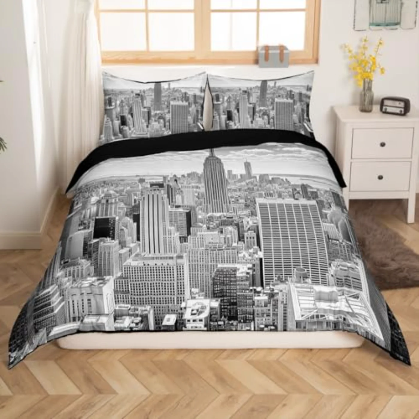 City Building New York Theme Duvet Cover, Queen