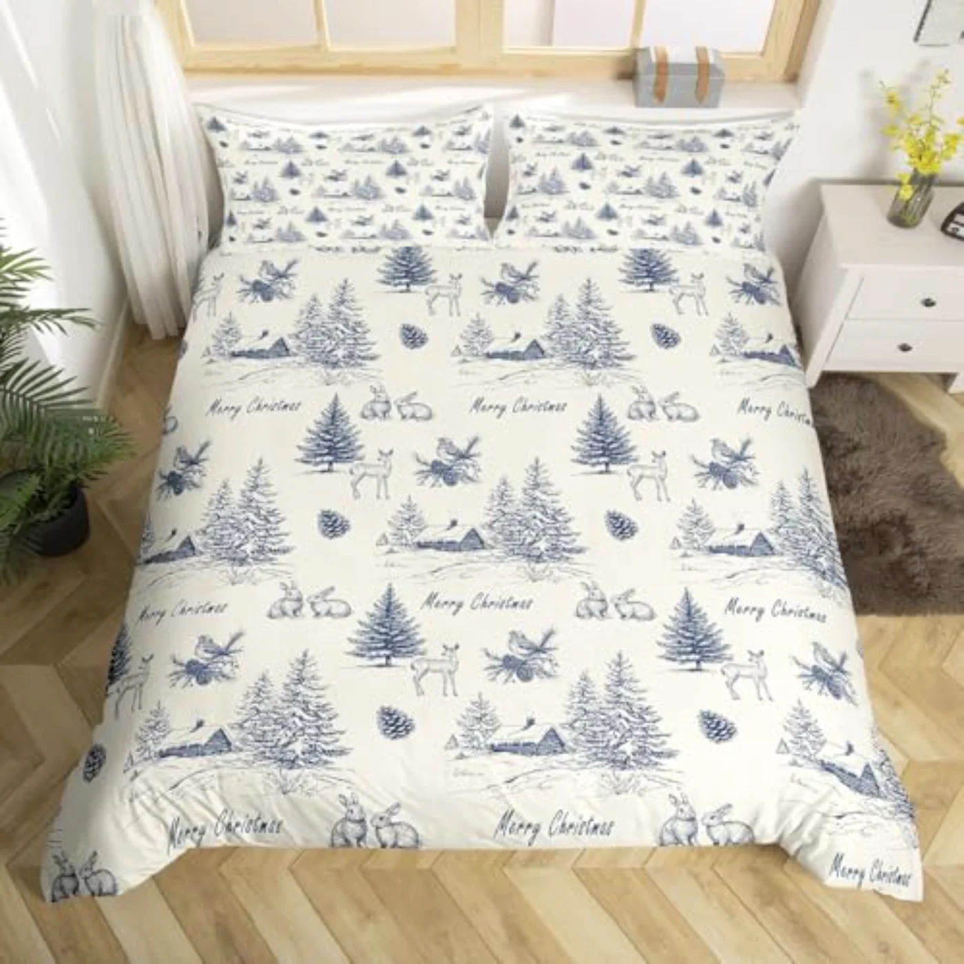 Navy Blue Christmas Pillowcases Duvet Cover, King