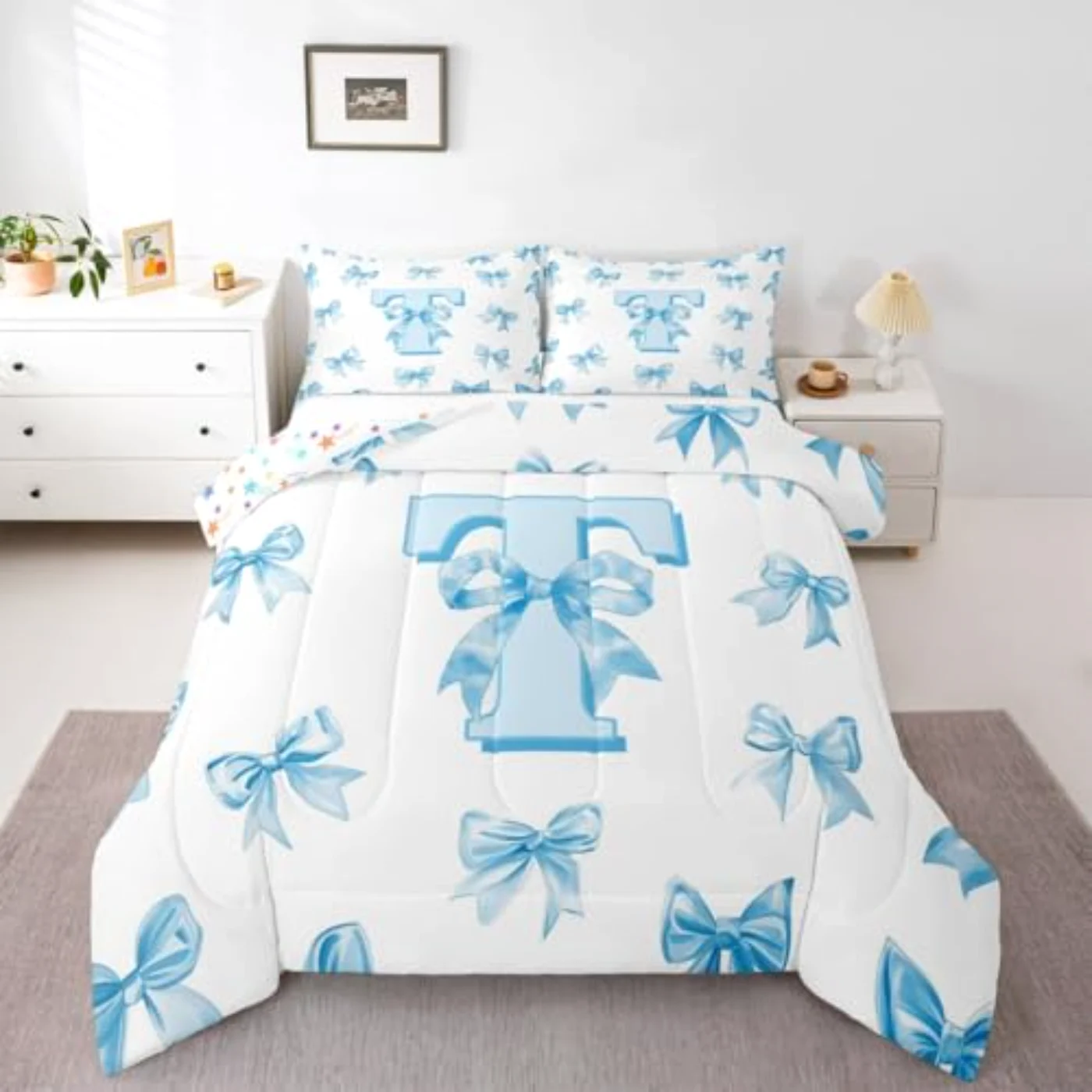 Personalized Initial T Girls Comforter Set, Twin