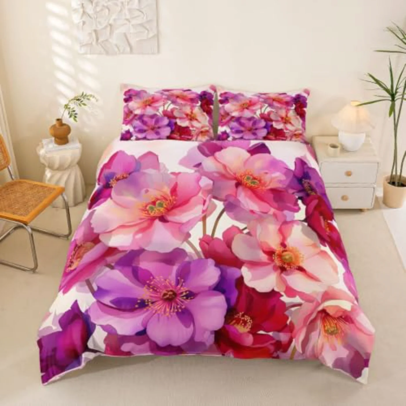 Pink & Purple Floral Romantic Duvet Cover, King