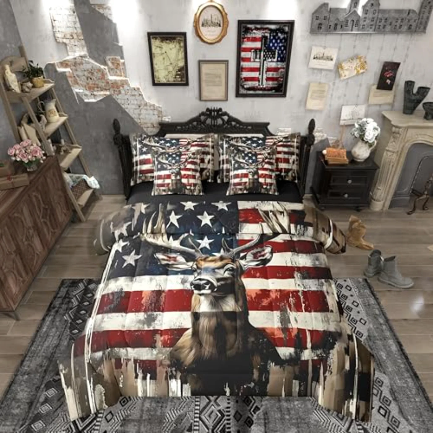 American Flag Deer Comforter Set, Full