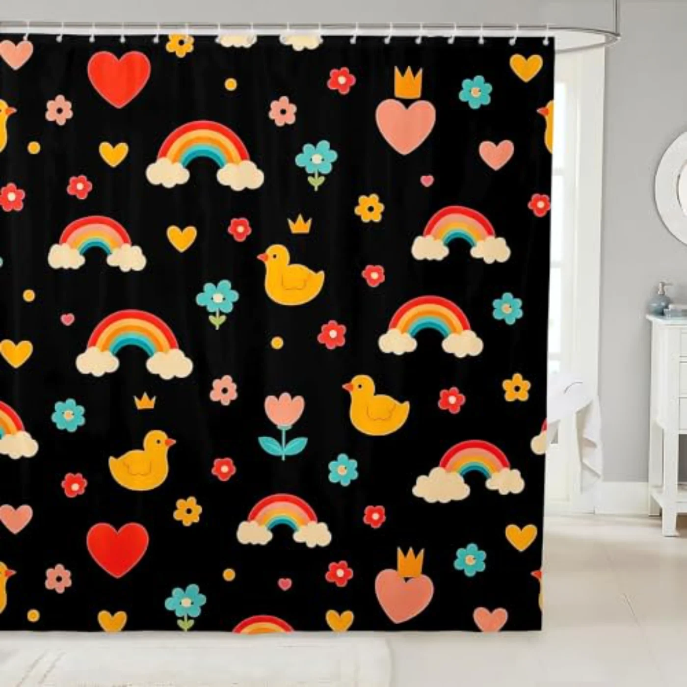 Cartoon Rainbow Shower Curtain Yellow Shower Curtain