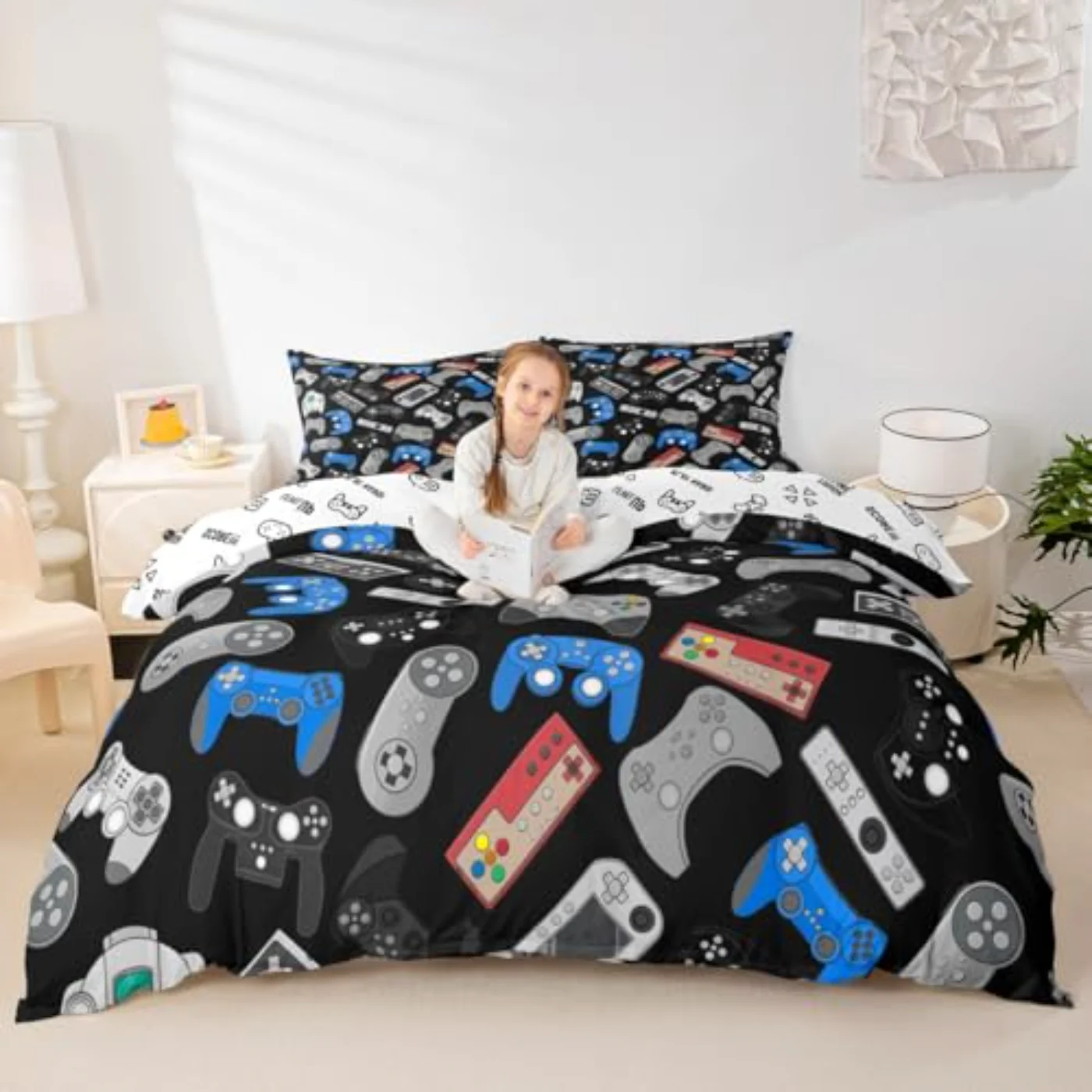 Teens Gamepad Modern Gamer Kids Duvet Cover, Twin