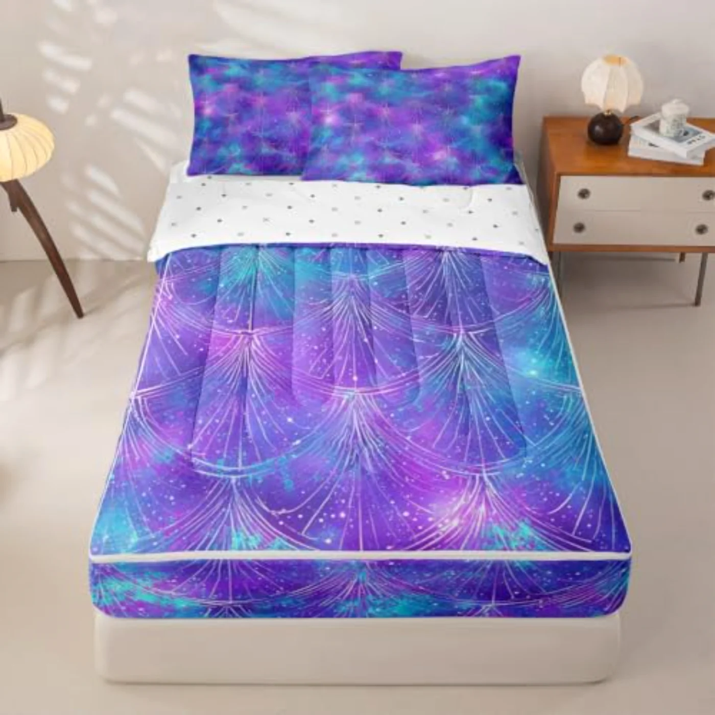 Mermaid Fish Scale Zipper Tie Comforter Set, Twin