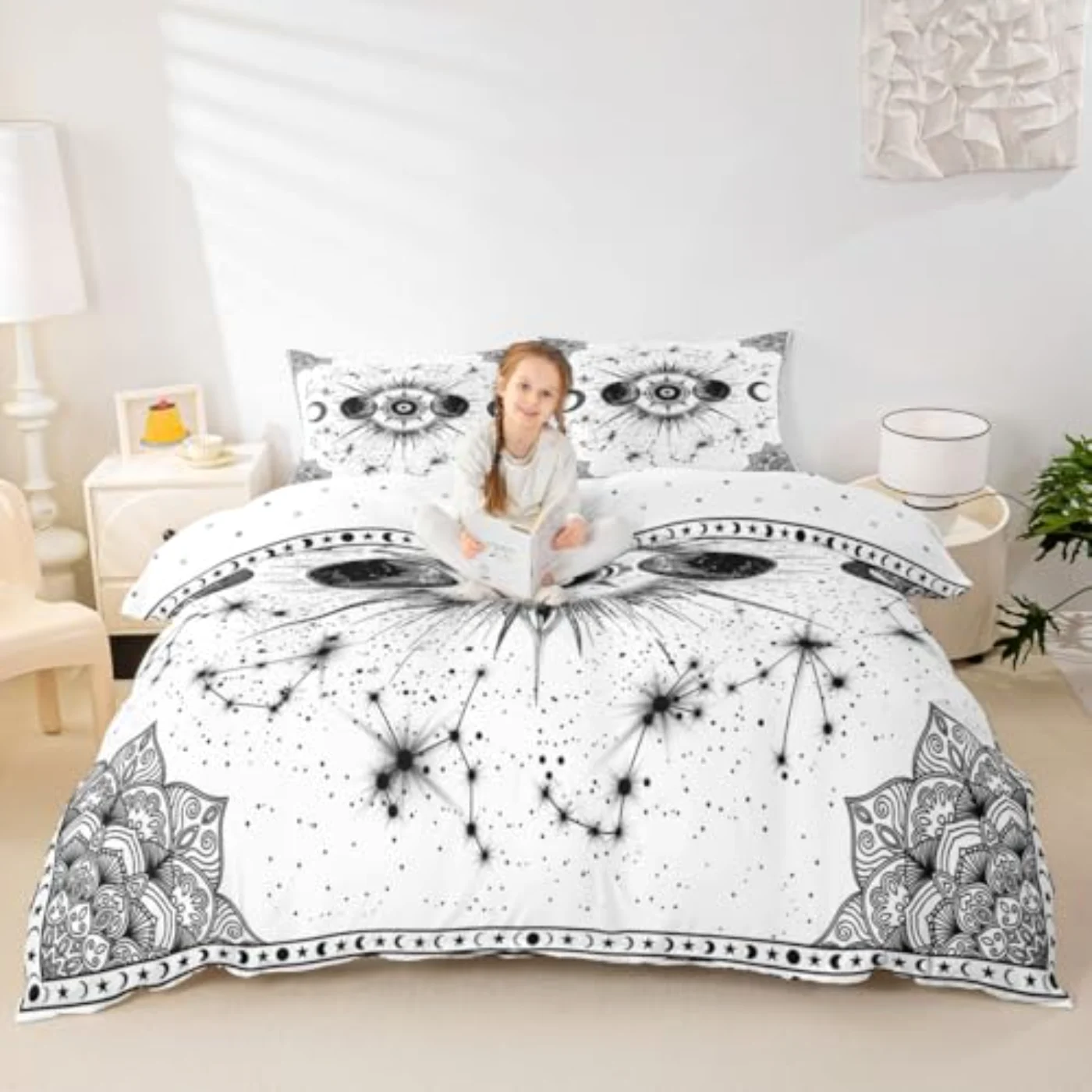 Sun Moon Bohemian Mandala Galaxy Duvet Cover, Twin