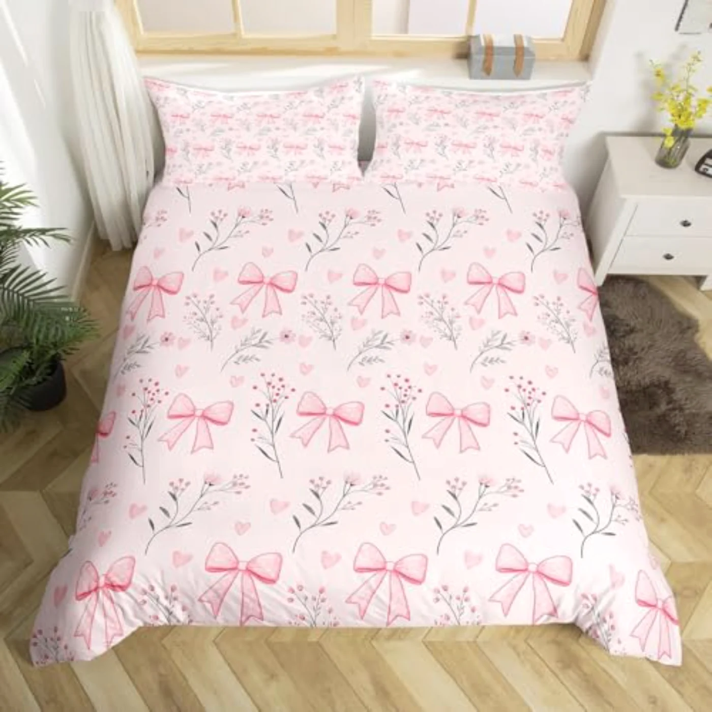 Bow Flowers Kids Girls Women Duvet Cover, King