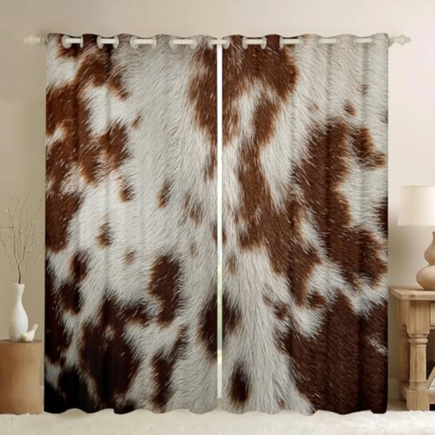 Cowhide Print Blackout Curtains Brown Curtains