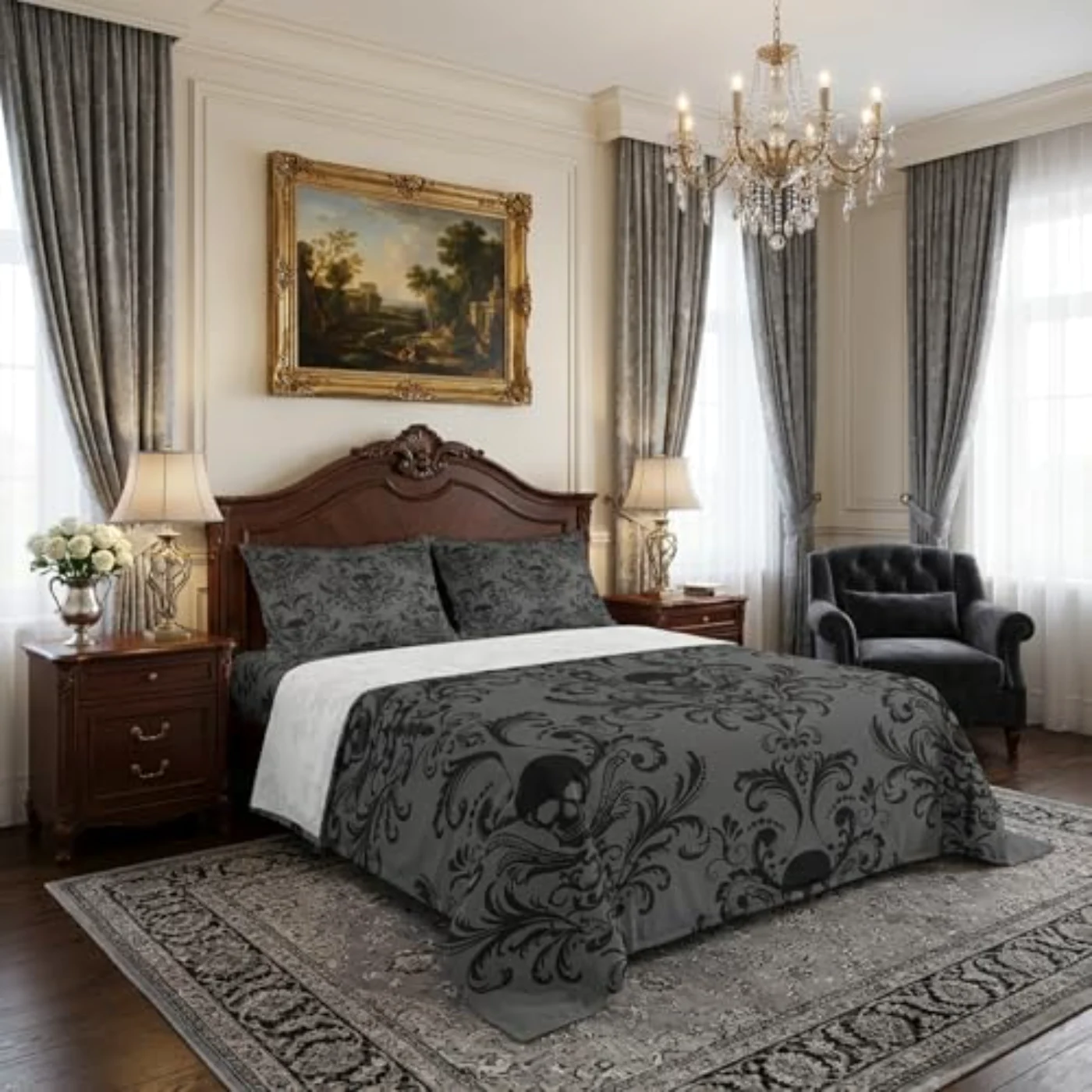 Adults Black Damask Antique Victorian (KY5X)