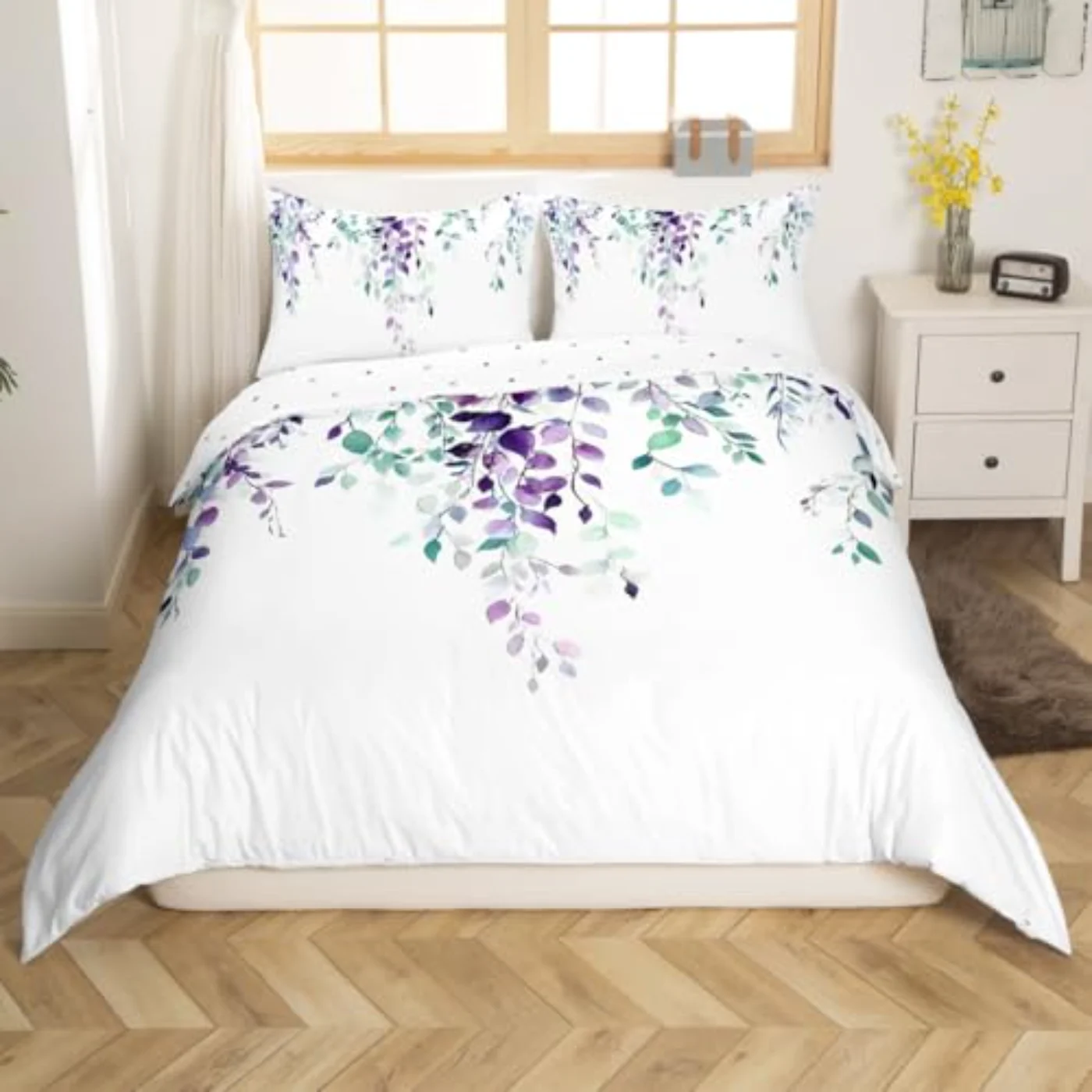 Purple Green Eucalyptus Duvet Cover, Full
