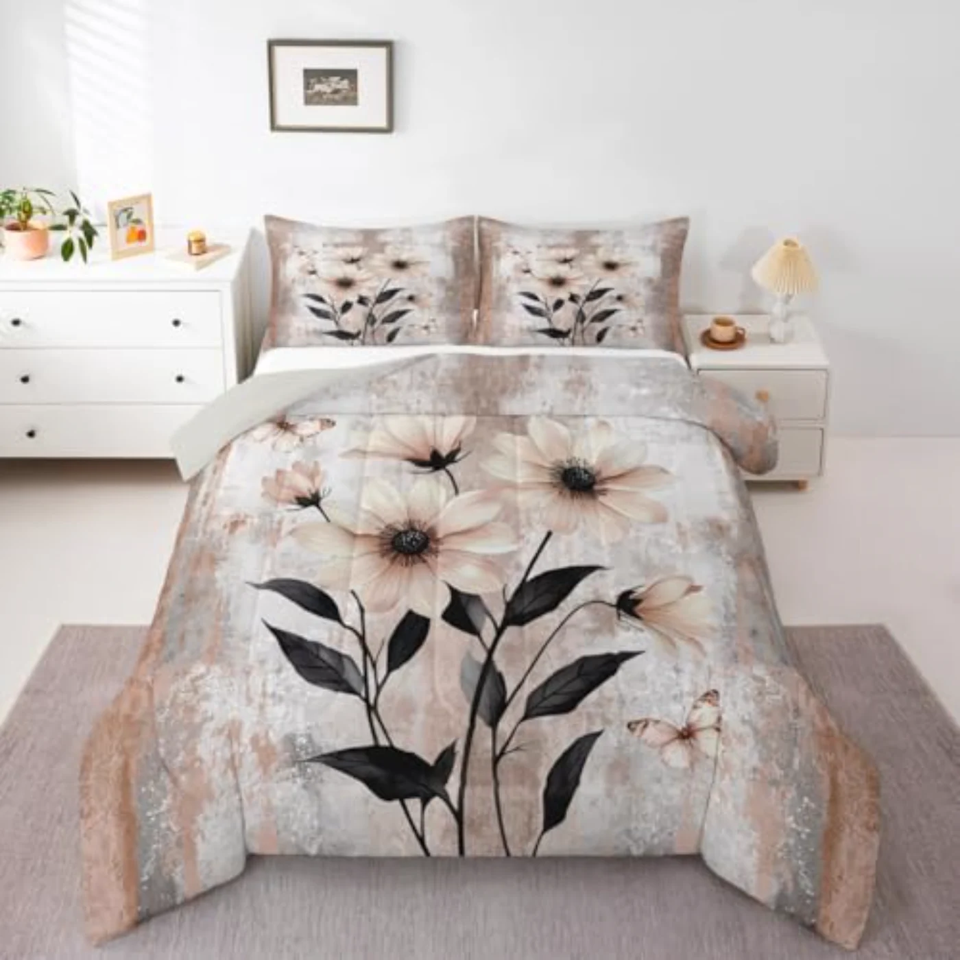 Watercolor Daisy Flowers Abstract Oil Comforter Set, Twin