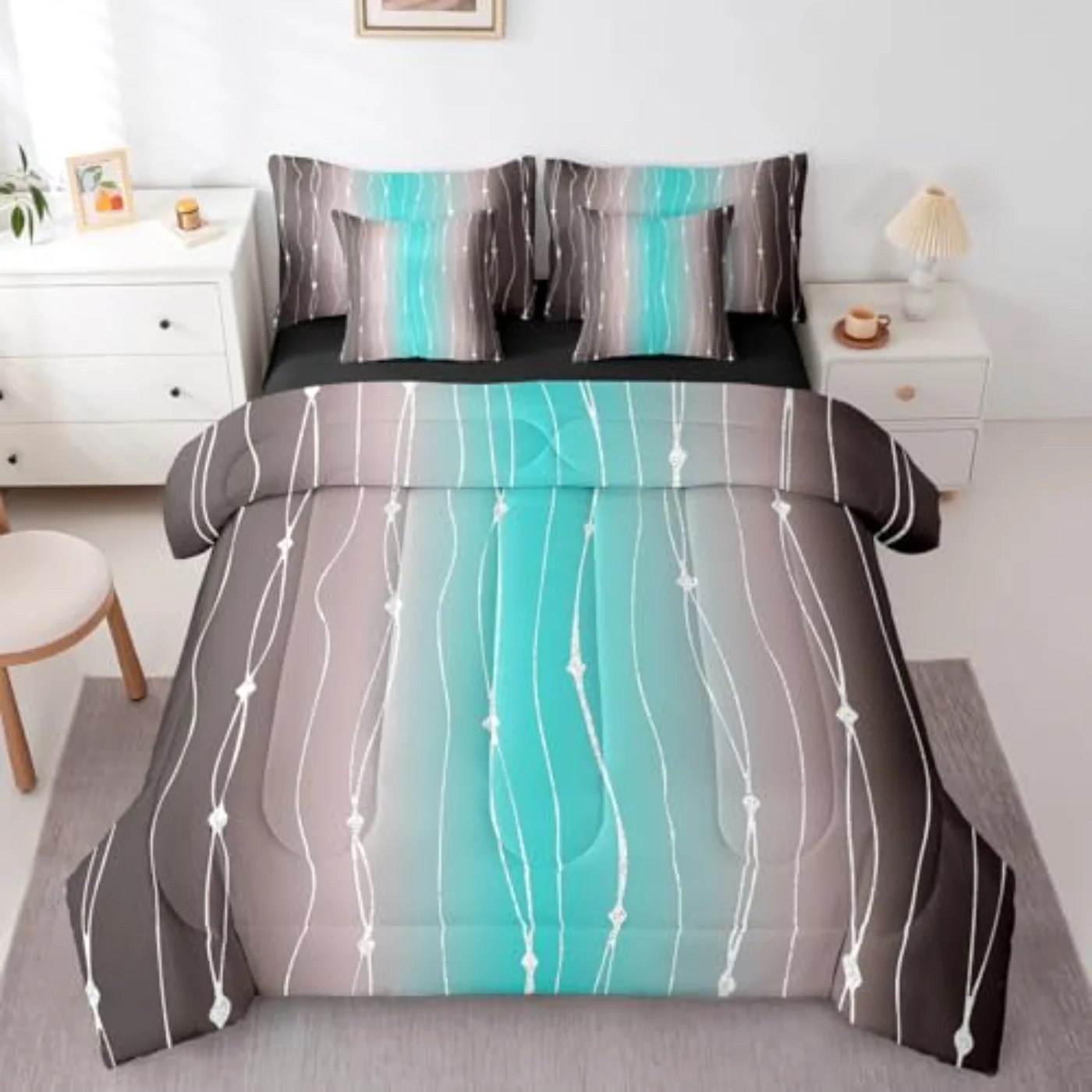 Brown Teal Ombre In Bag Comforter Set, Full